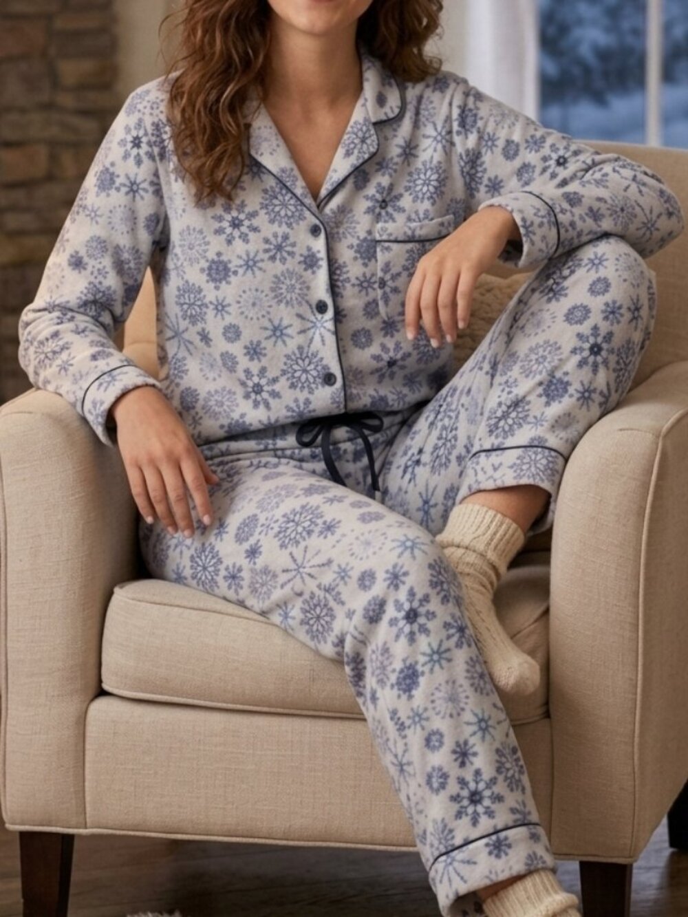 La Vie En Rose Snowflake Fleece Matching Pajama Set Lounge Pants Shirt Size XXL
